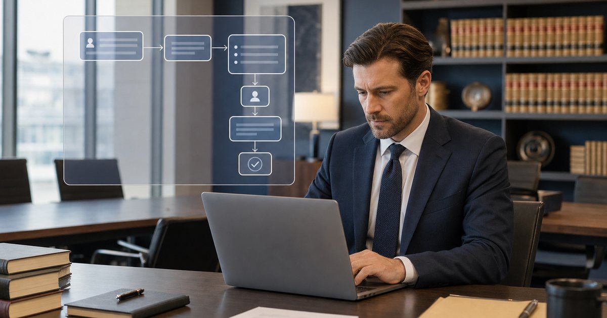 Professional law office intake desk with secure AI client communication workflow