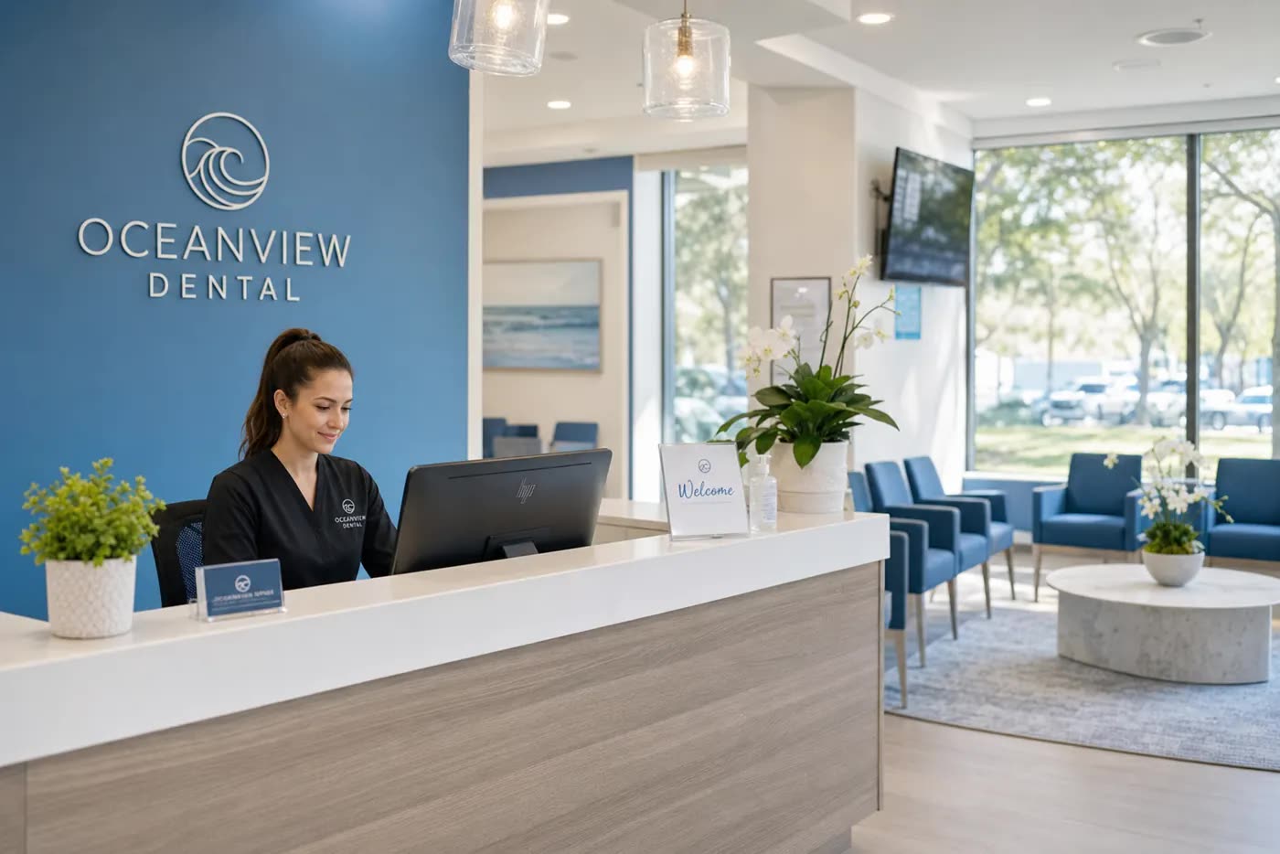 Dental practice front desk using digital patient scheduling tools