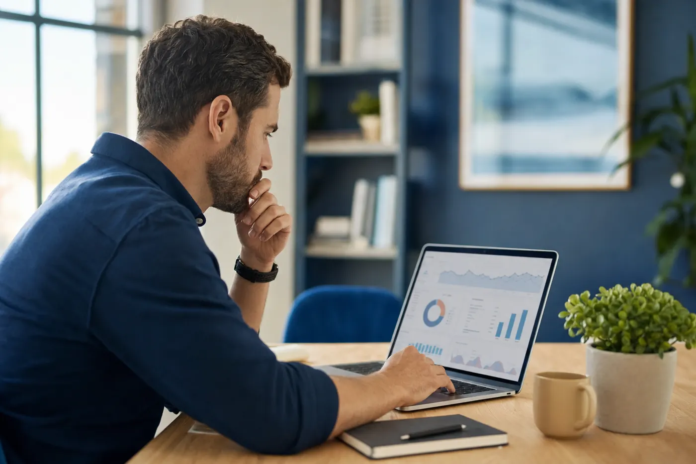 Marketing strategist reviewing local SEO and analytics dashboards