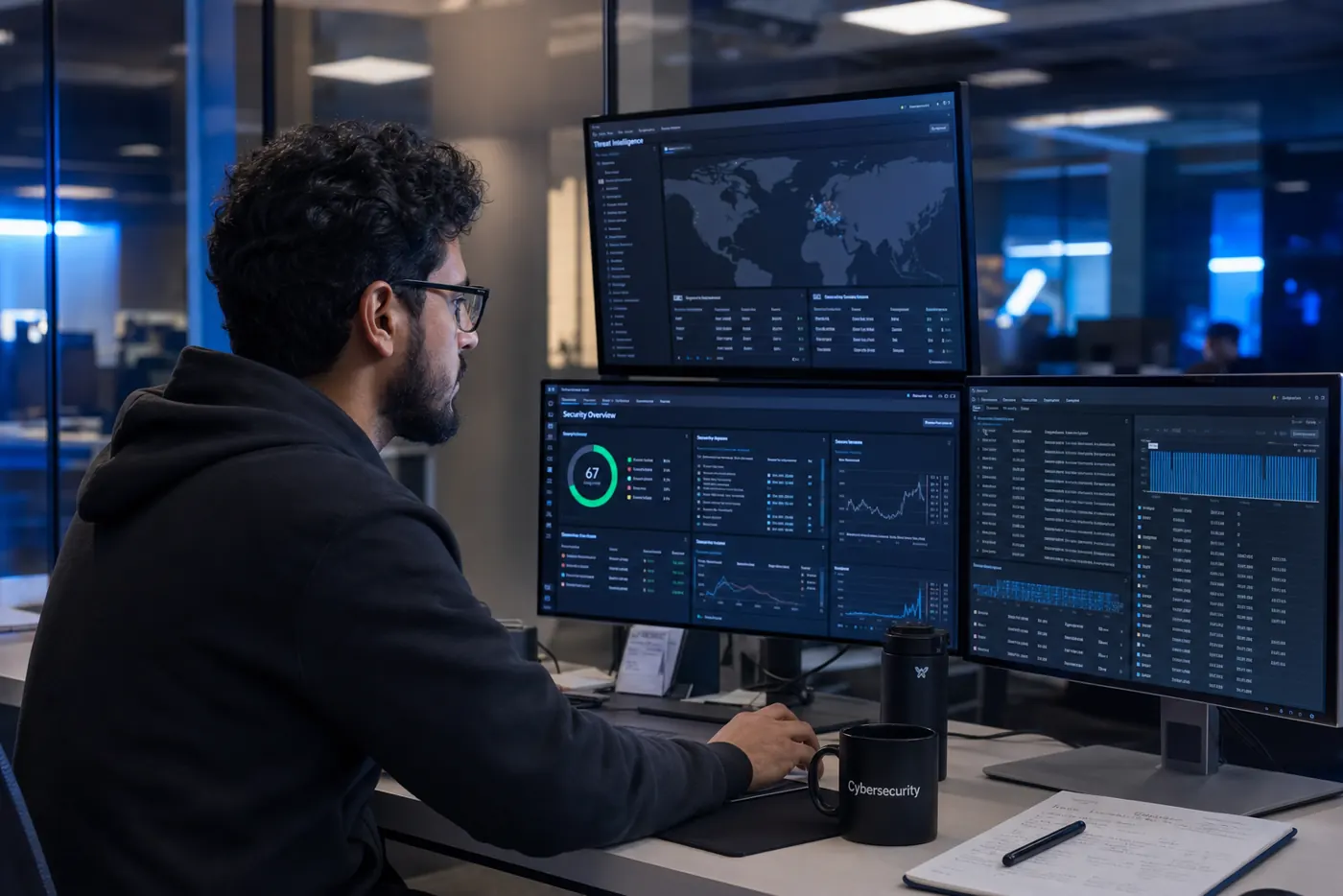 Security analyst monitoring encrypted business systems