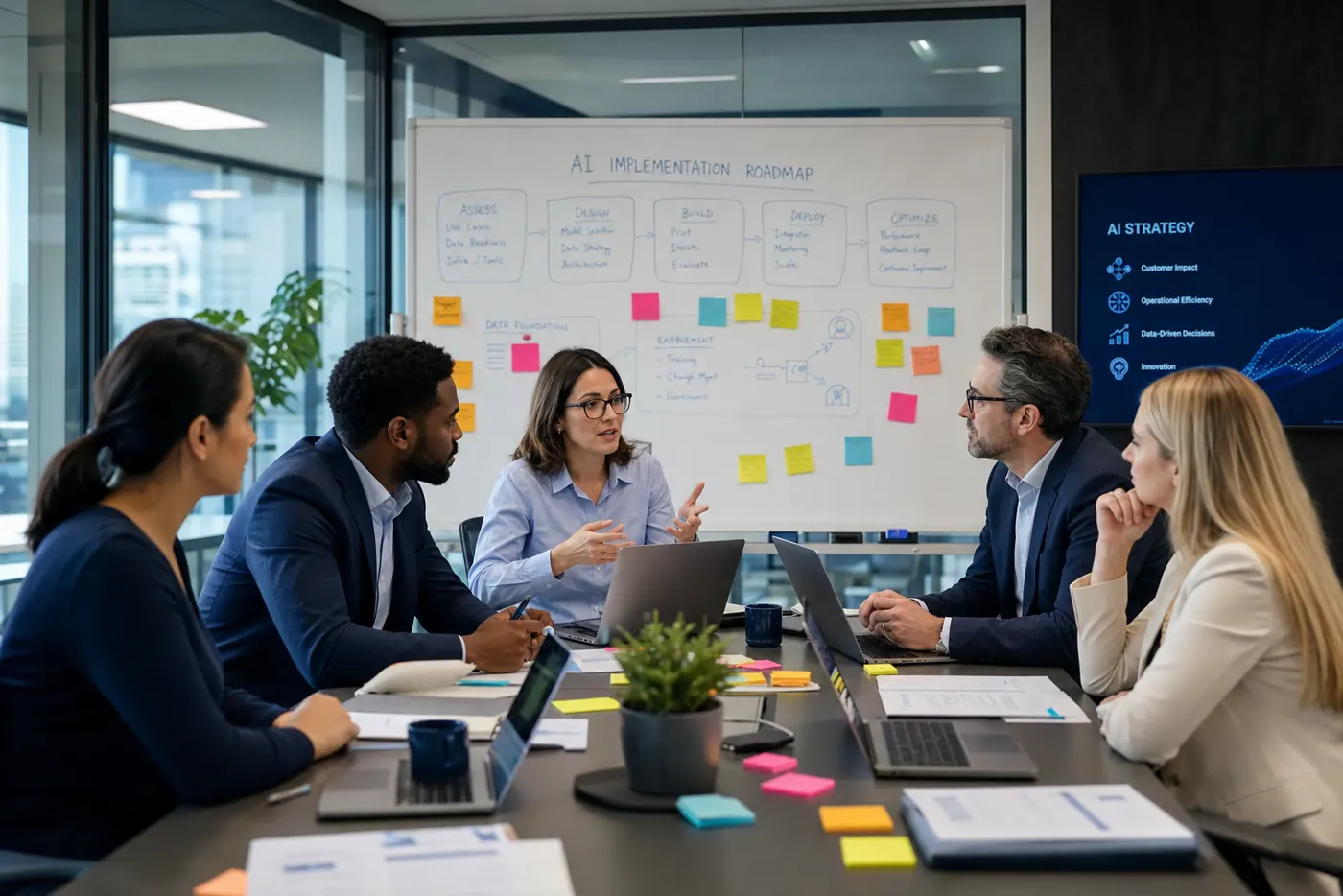 Executive team planning an AI implementation roadmap