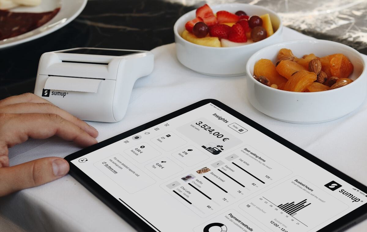 Restaurant staff using digital technology