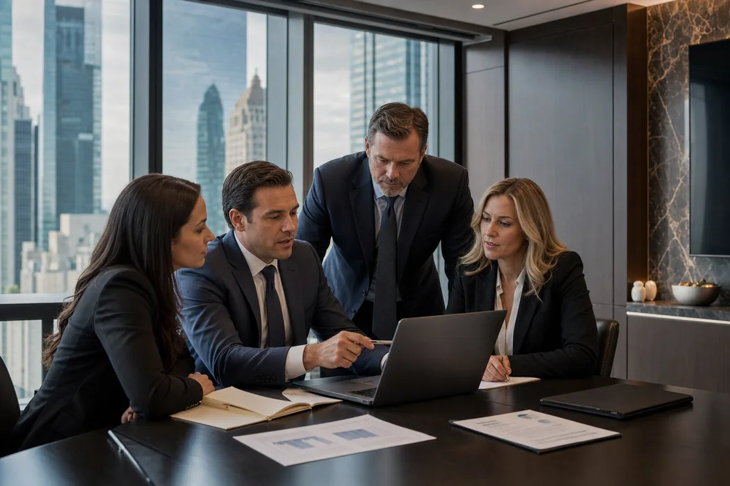 Law firm leadership reviewing website visibility and client acquisition strategy
